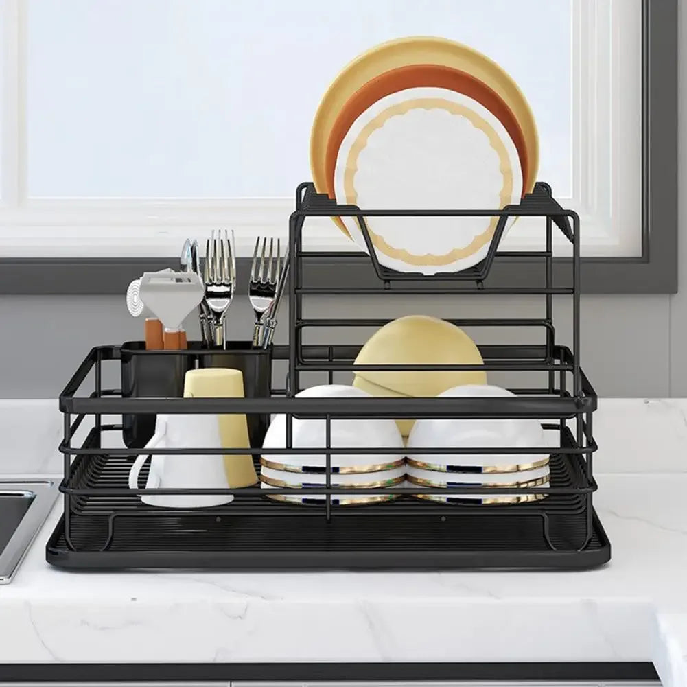 Iron Frame Kitchen Storage Rack with Utensil Holder