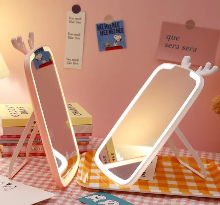LED Makeup Mirror with Lights - Cute Reindeer Design