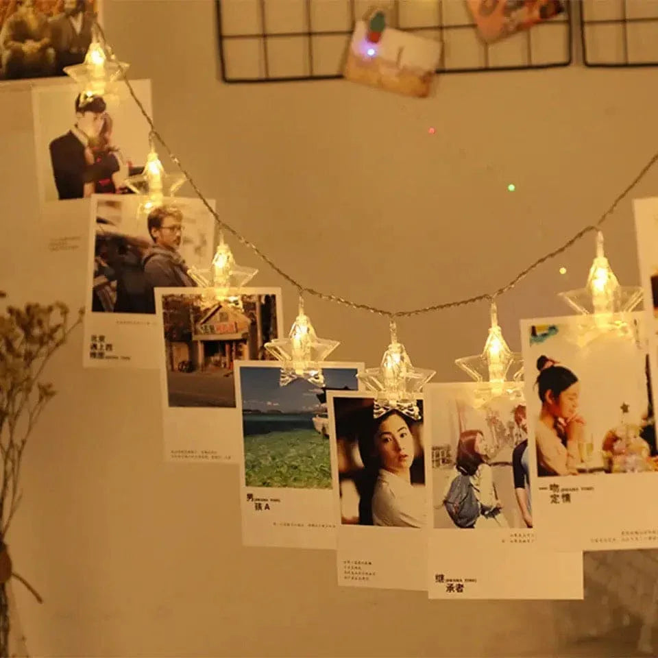 10 Pieces LED Photo Clip String Lights Star Design