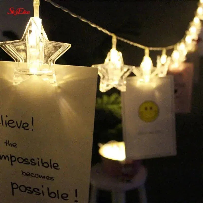 10 Pieces LED Photo Clip String Lights Star Design