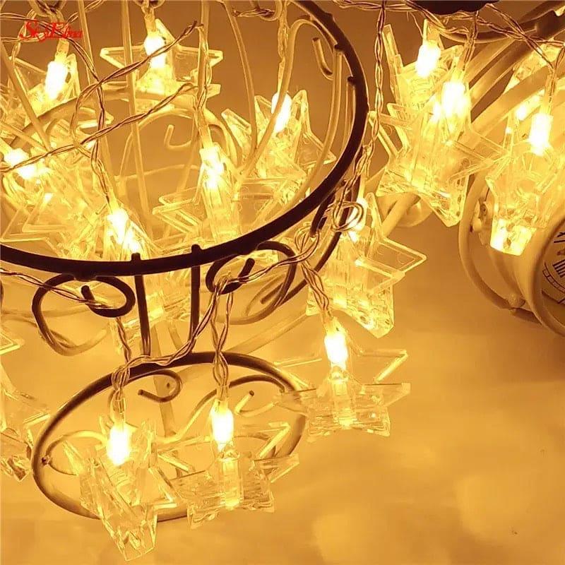 10 Pieces LED Photo Clip String Lights Star Design