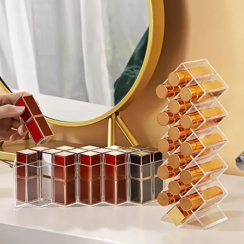 Lipstick Organizer with 16 Compartments - Clear Acrylic Storage Holder