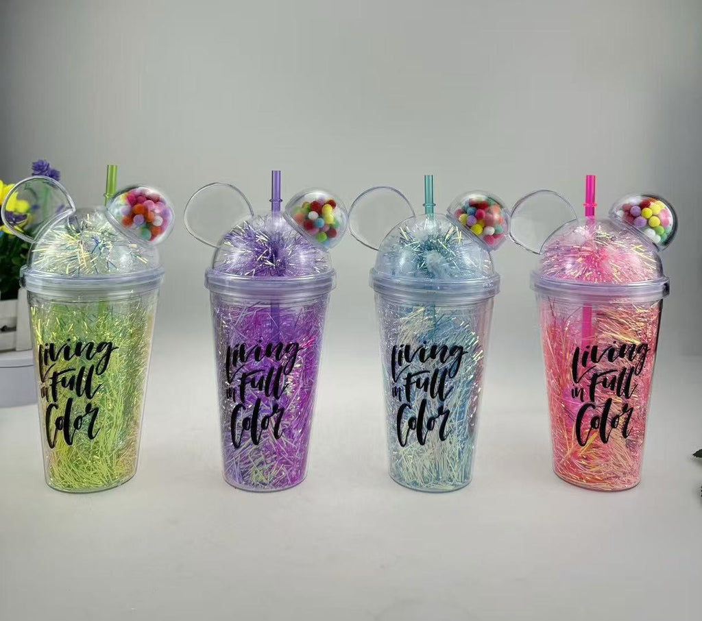 Colorful Water Bottle with Fun Lid & Straw