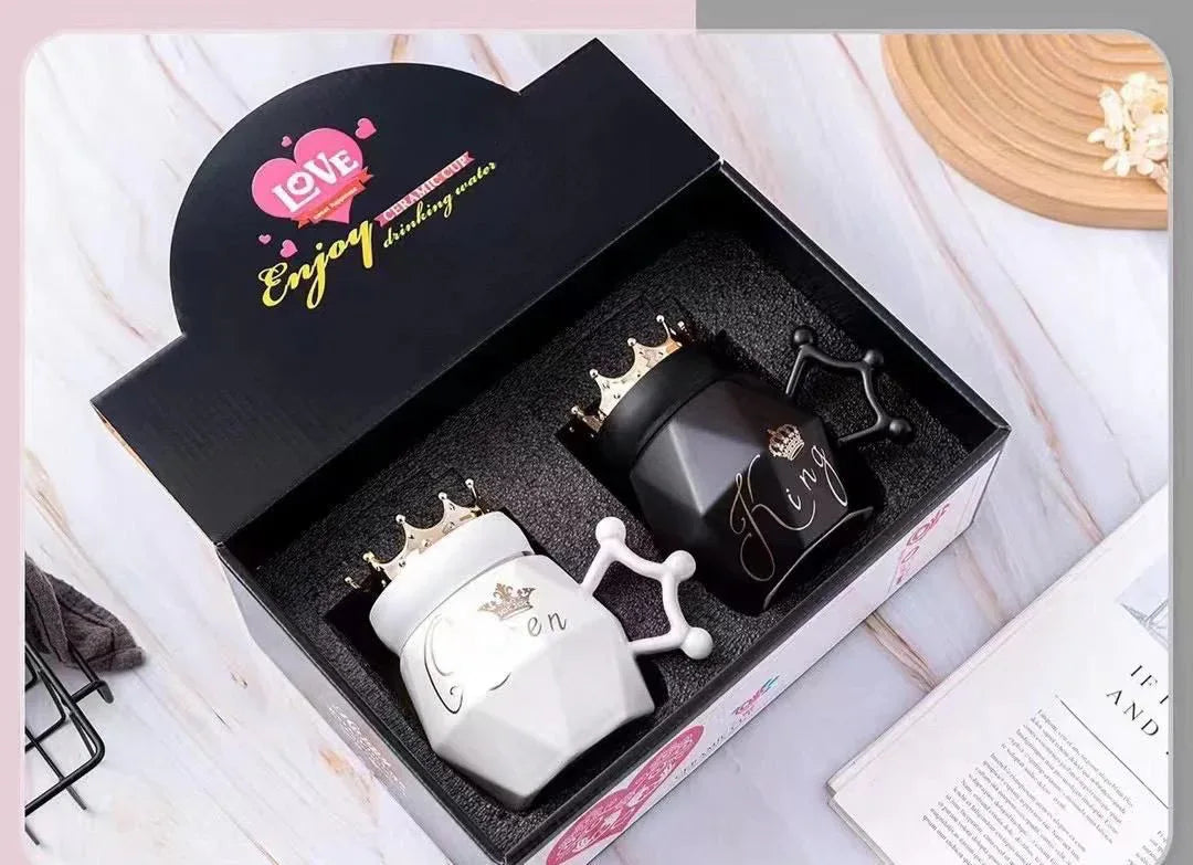 Couple Mugs Gift Set King & Queen Crowns