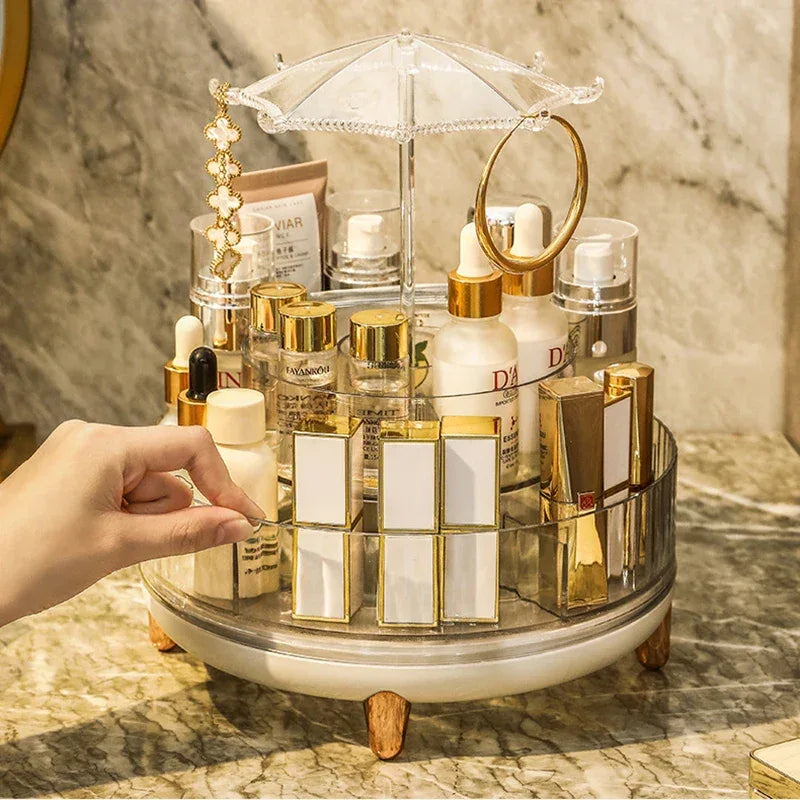 360 Degree Makeup Organizer with Clear Acrylic Design