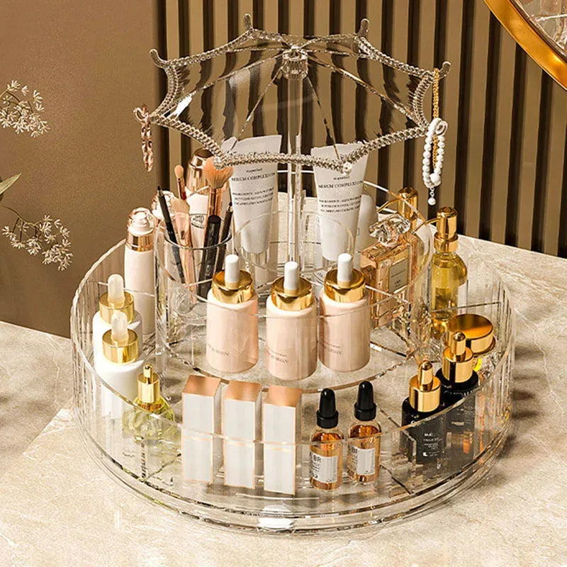 360 Degree Makeup Organizer with Clear Acrylic Design