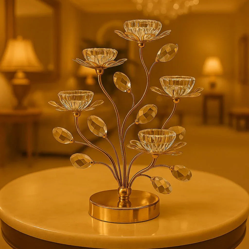 Luxury Crystal Candle Stand with Gold Finish