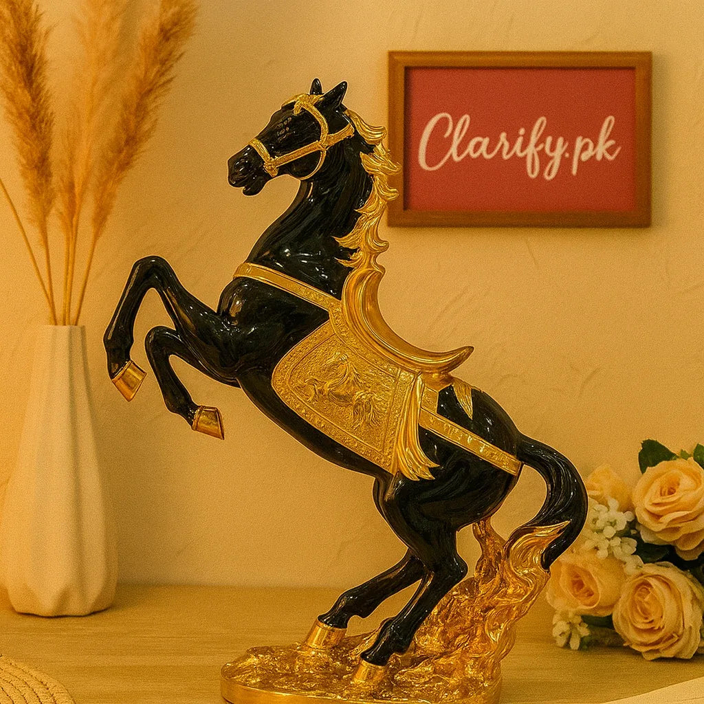Luxury Black & Gold Horse Statue – Regal Home Decor Showpiece