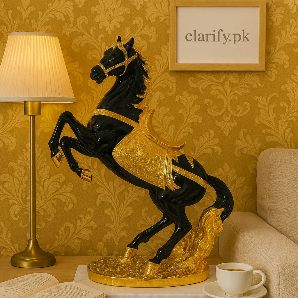 Luxury Black & Gold Horse Statue – Regal Home Decor Showpiece