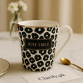 Luxury Leopard Print Ceramic Mug – “Just Smile” Gold Accent
