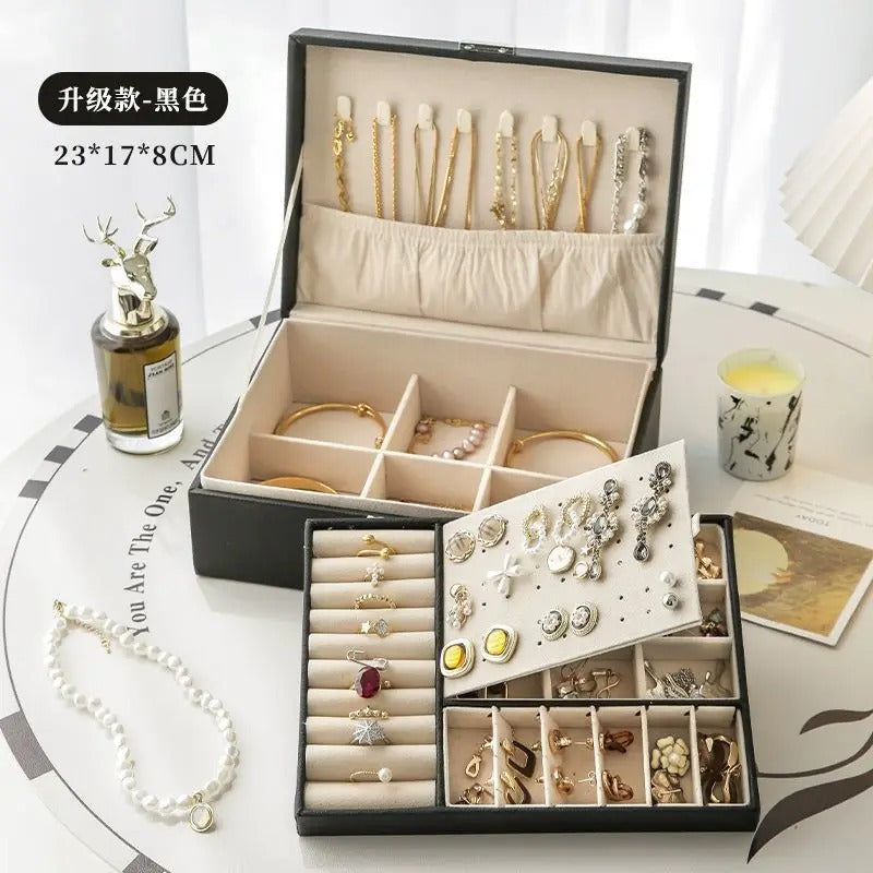 Luxury PU Leather Jewelry Box - Secure Multi-Layer Organizer (Random Color)