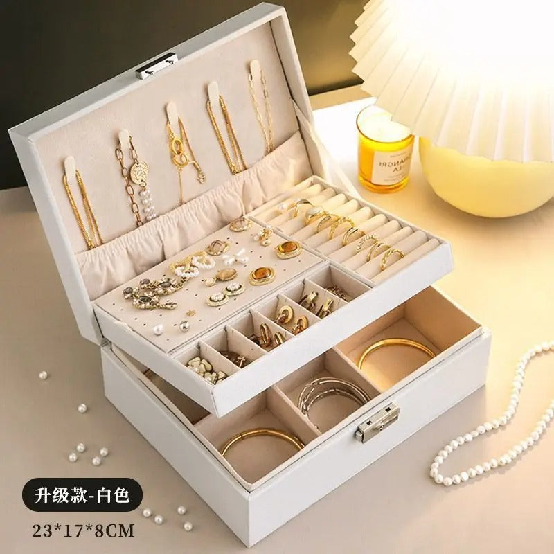 Luxury PU Leather Jewelry Box - Secure Multi-Layer Organizer (Random Color)