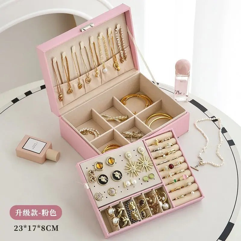 Luxury PU Leather Jewelry Box - Secure Multi-Layer Organizer (Random Color)