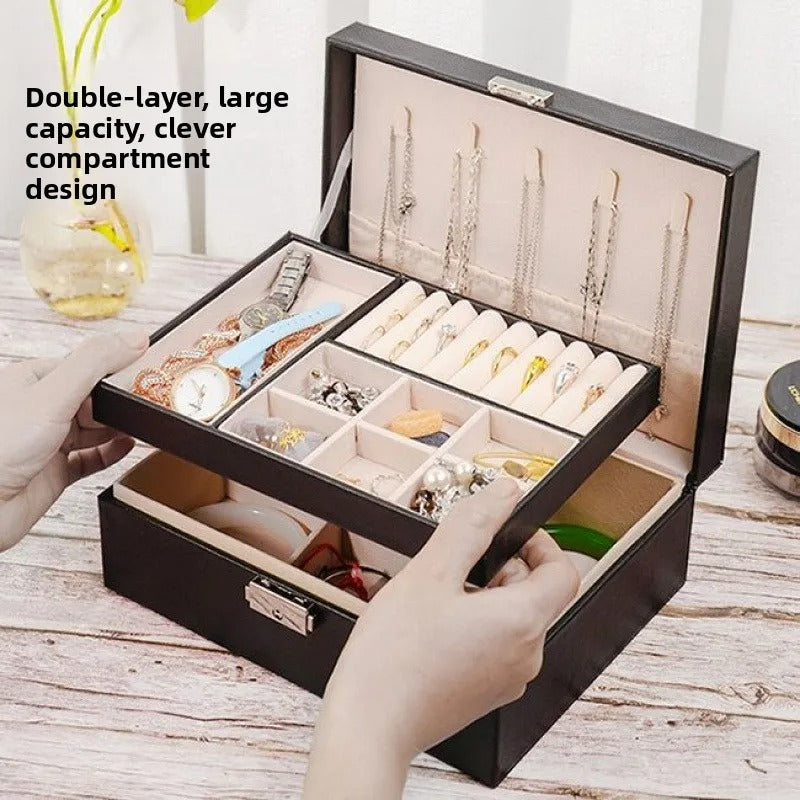 Luxury PU Leather Jewelry Box - Secure Multi-Layer Organizer (Random Color)