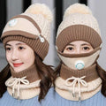 Fleece-Lined Knitted Beanie & Integrated Scarf Set