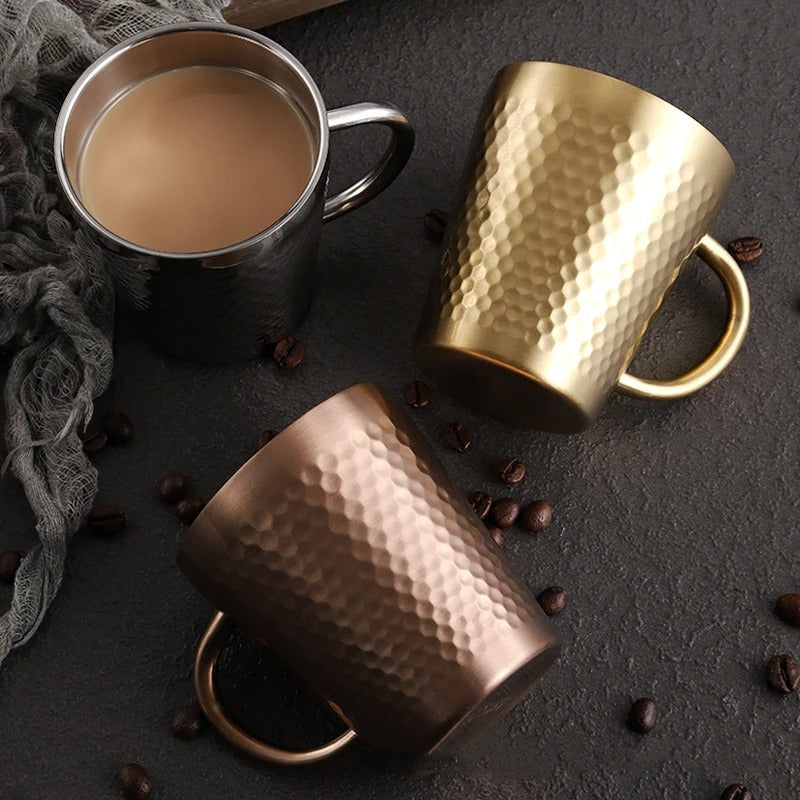 Hammered Stainless Steel Mug - Insulated Coffee Travel Cup