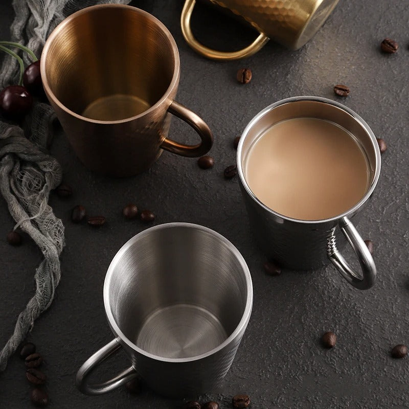Hammered Stainless Steel Mug - Insulated Coffee Travel Cup