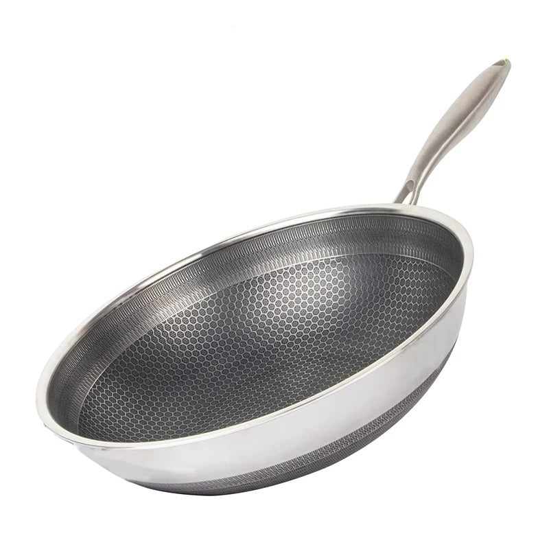 Premium Honeycomb Stainless Steel Wok Pan - Nonstick Large Deep Stir Frying Skillet