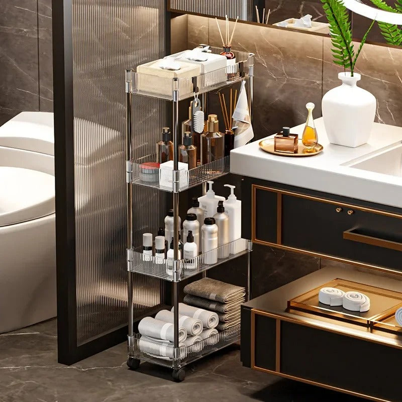 Luxury Acrylic 4-Tier Trolley – Multi-Purpose Storage Organizer with Wheels