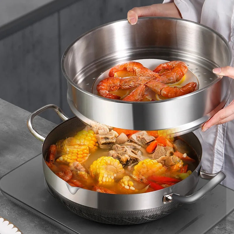 Premium Honeycomb Stainless Steel Non-Stick Cooking Pan - Professional Skillet with Tempered Glass Lid