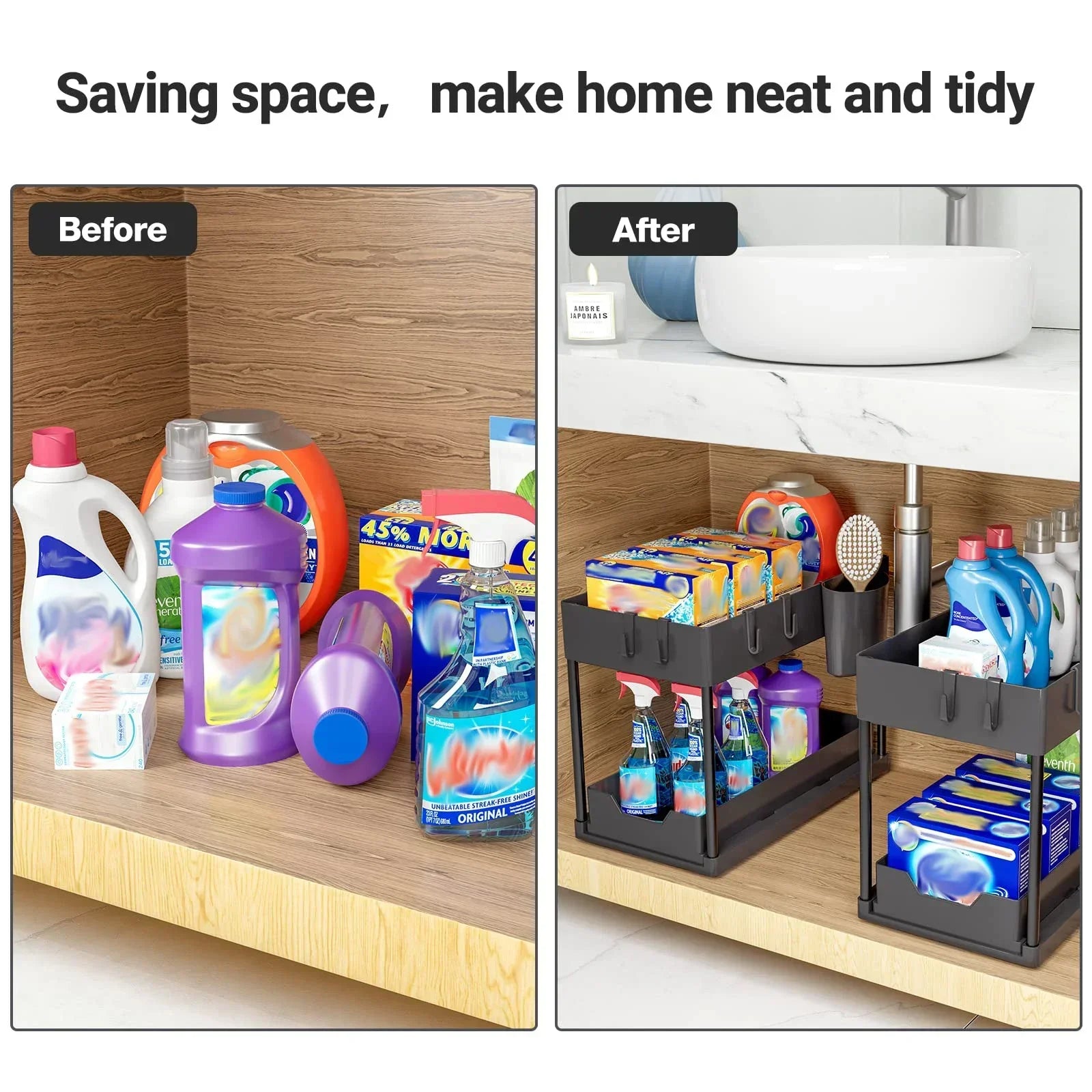 2-Layer Under Sink Multi-Purpose Moveable Storage Rack