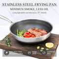 Premium Honeycomb Stainless Steel Wok Pan - Nonstick Large Deep Stir Frying Skillet