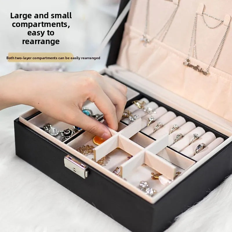 Luxury PU Leather Jewelry Box - Secure Multi-Layer Organizer (Random Color)