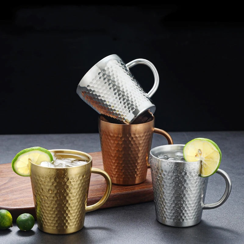 Hammered Stainless Steel Mug - Insulated Coffee Travel Cup