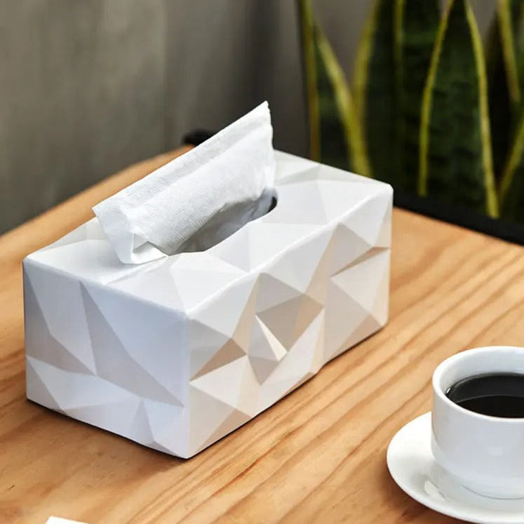 Minimalist Geometric Tissue Box – Modern White Holder