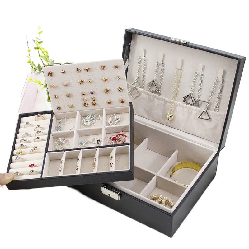 Luxury PU Leather Jewelry Box - Secure Multi-Layer Organizer (Random Color)