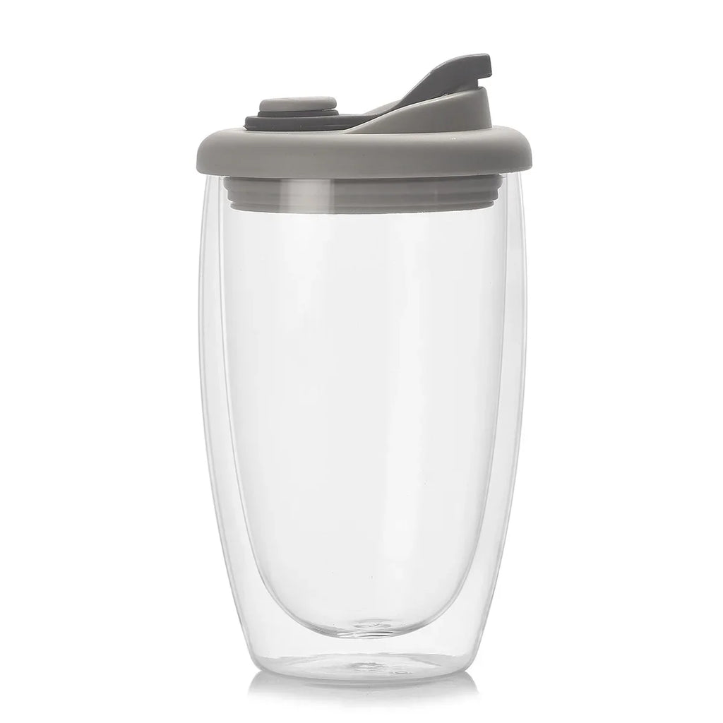 Insulated Double-Wall Borosilicate Glass Mug with Lid