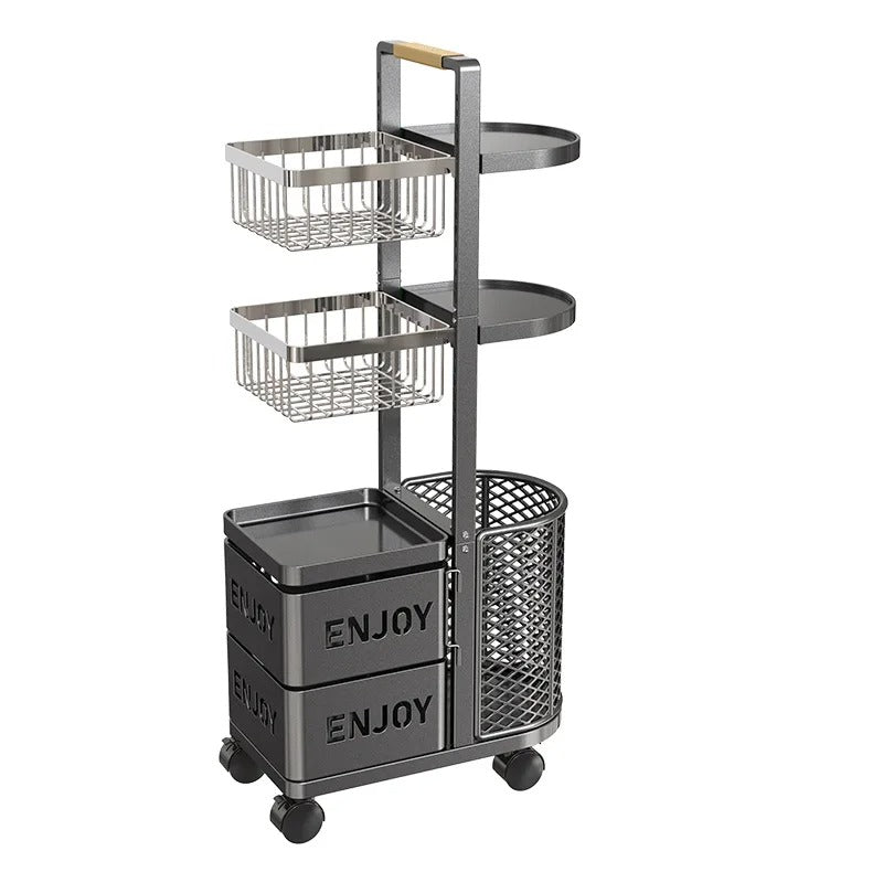 Multi-Functional Floor Standing Metal Kitchen Storage Trolley - Rolling Vegetable & Fruit Organizer with Drawer