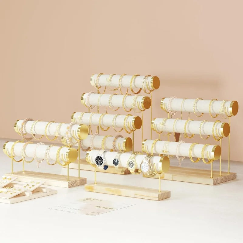 Premium Velvet Jewelry & Watch Display Stand – Tiered Bracelet Organizer (Random Color)