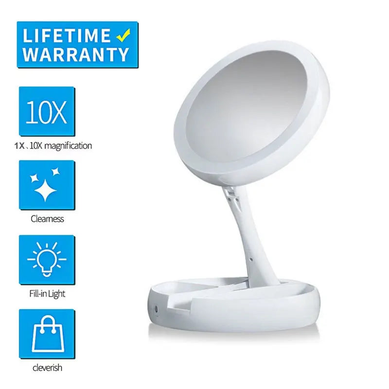 Premium Foldable Double-Sided LED Makeup Mirror