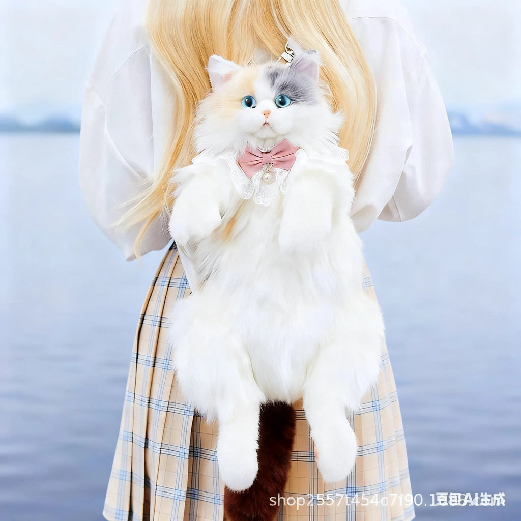 Super Realistic Plush Cat Backpack – Lifelike Stuffed Animal Travel Bag & Shoulder Caddy