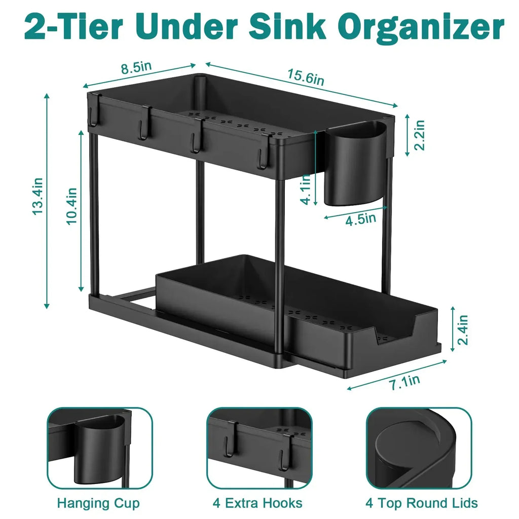 2-Layer Under Sink Multi-Purpose Moveable Storage Rack