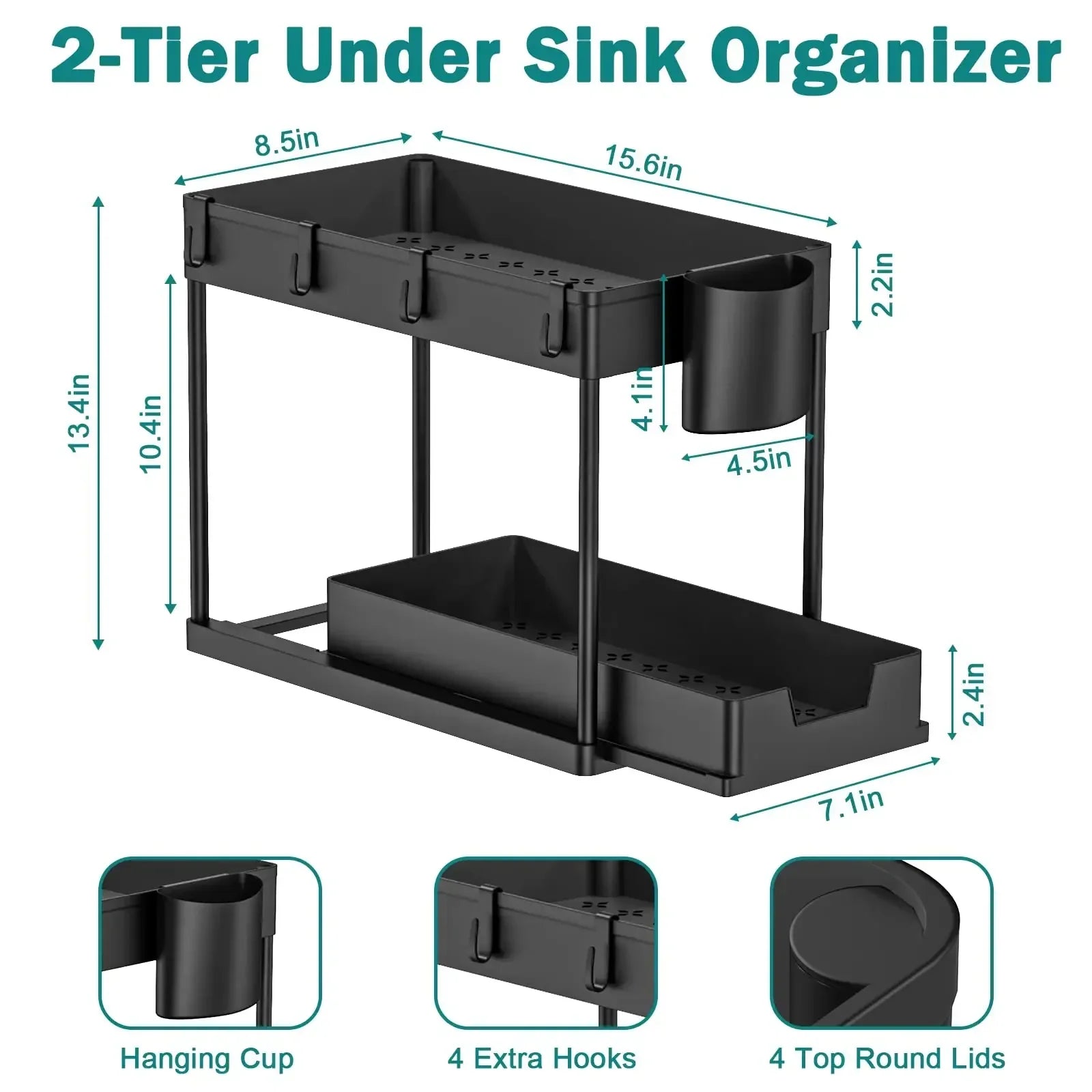 2-Layer Under Sink Multi-Purpose Moveable Storage Rack