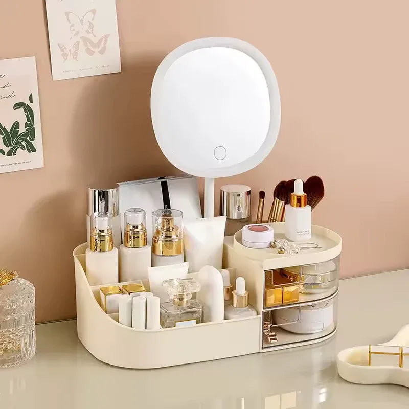 Makeup Storage Box with Mirror & Organizer