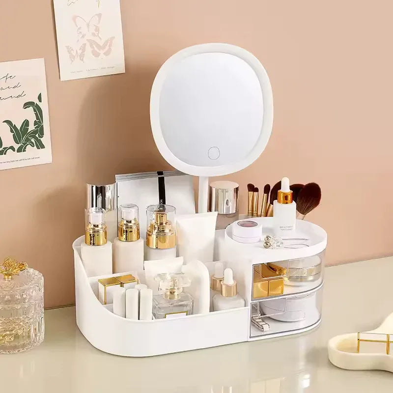 Makeup Storage Box with Mirror & Organizer