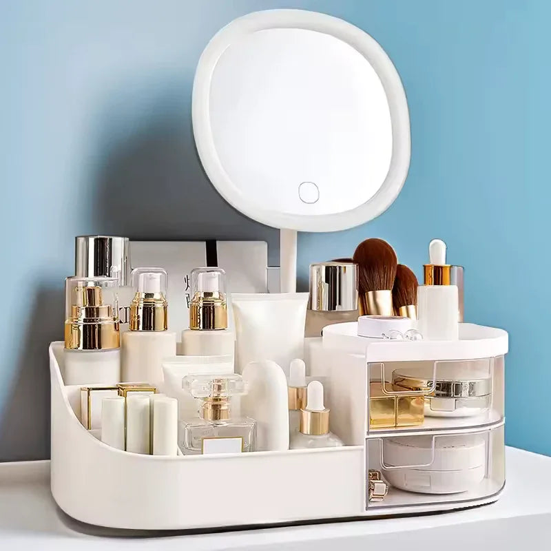Makeup Storage Box with Mirror & Organizer
