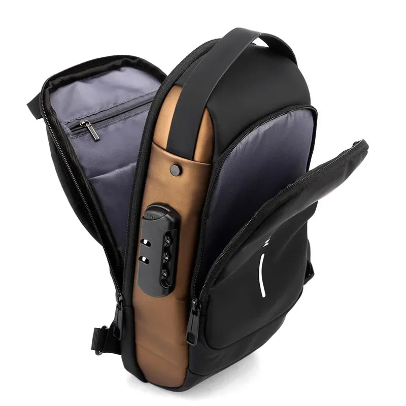 Men's Code Lock Crossbody Bag with USB Port