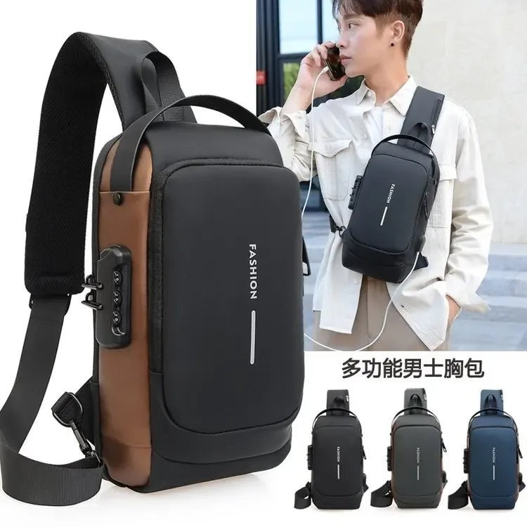 Men's Code Lock Crossbody Bag with USB Port