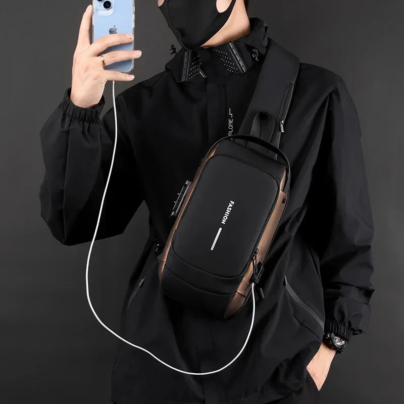 Men's Code Lock Crossbody Bag with USB Port