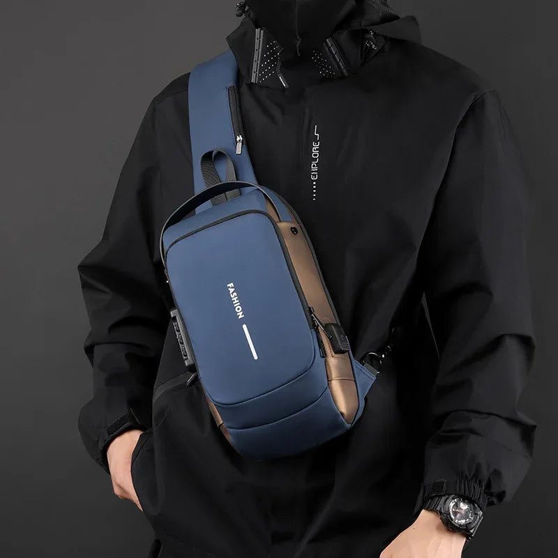 Men's Code Lock Crossbody Bag with USB Port