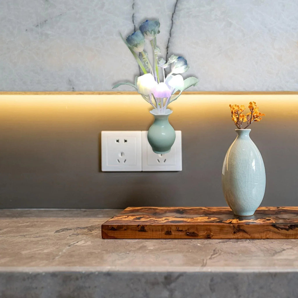Mini LED Night Lamp with Floral Vase Design