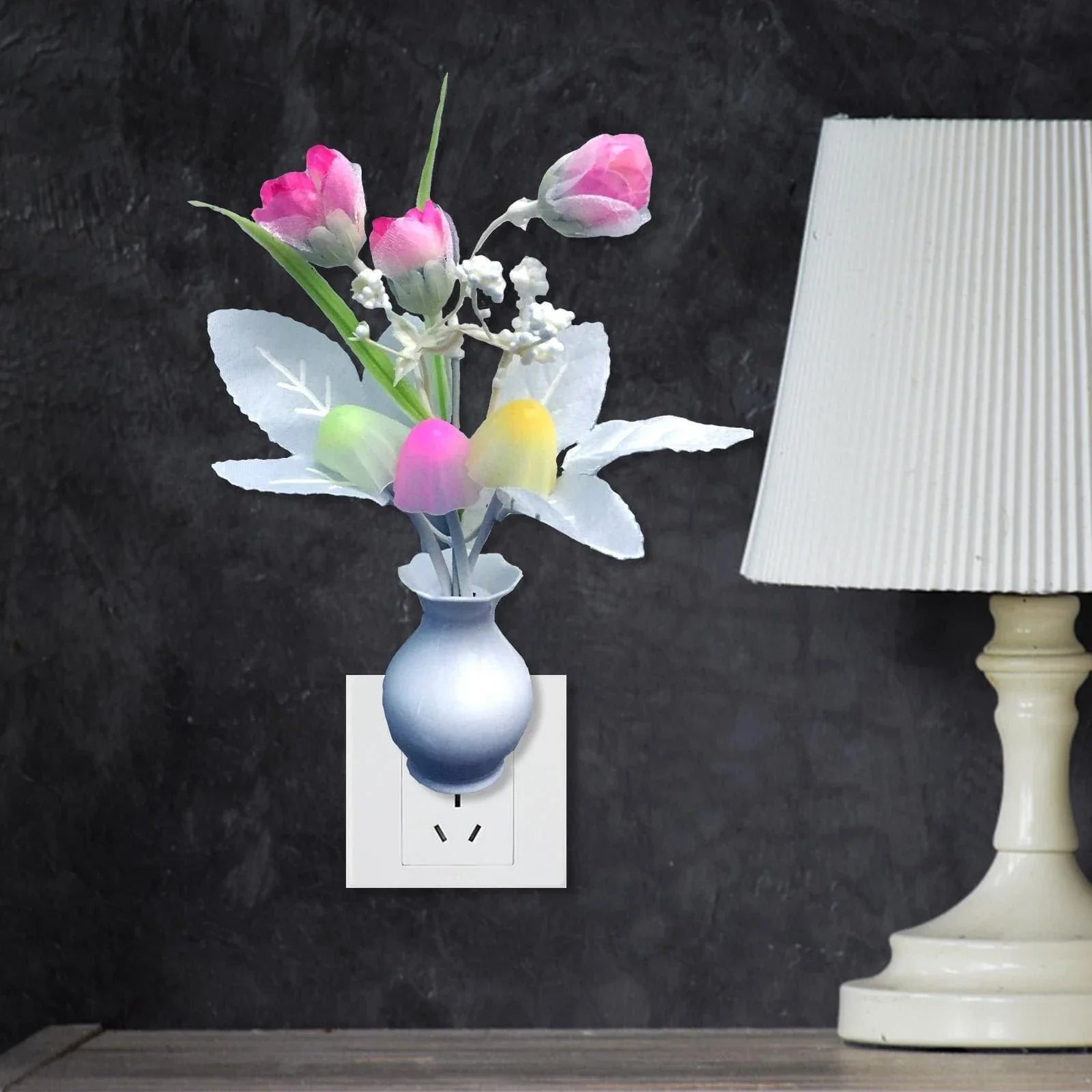 Mini LED Night Lamp with Floral Vase Design