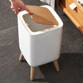 Modern Square Trash Bin with Wooden Lid & Legs