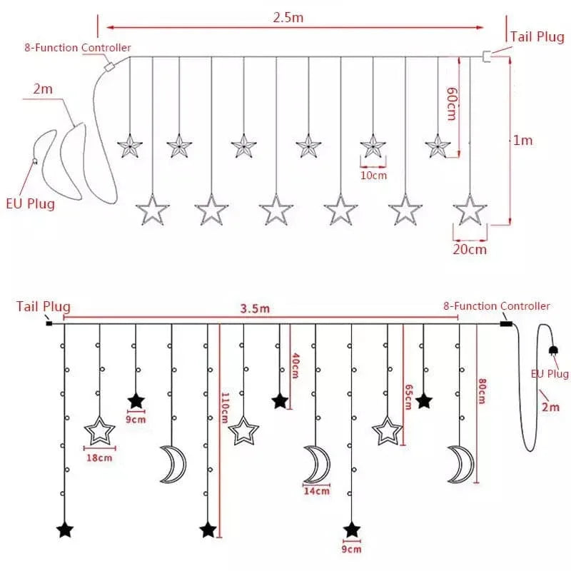 Moon Star Curtain Lights for Home Decor