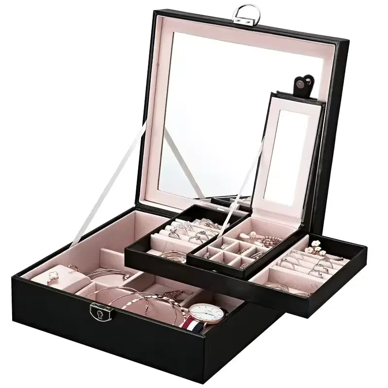 Multi Functional Leather Jewelry Box with Mirror