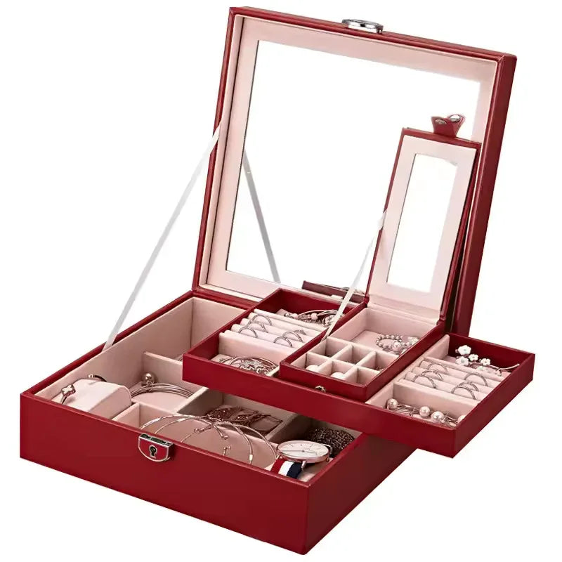 Multi Functional Leather Jewelry Box with Mirror